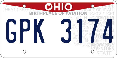 OH license plate GPK3174