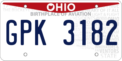 OH license plate GPK3182