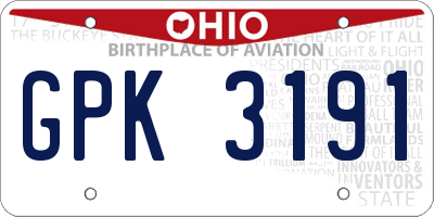 OH license plate GPK3191