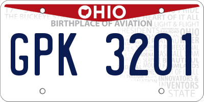 OH license plate GPK3201