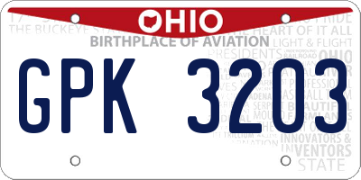 OH license plate GPK3203