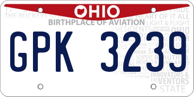 OH license plate GPK3239