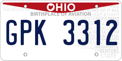 OH license plate GPK3312