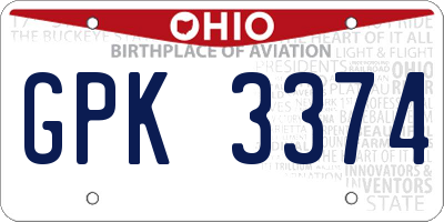 OH license plate GPK3374