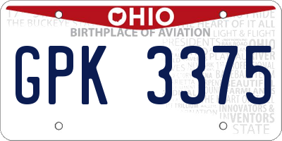 OH license plate GPK3375