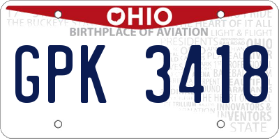 OH license plate GPK3418