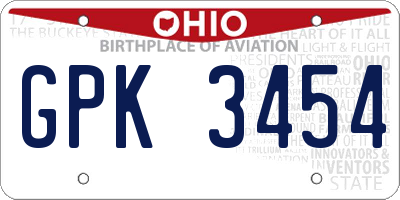 OH license plate GPK3454