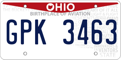 OH license plate GPK3463
