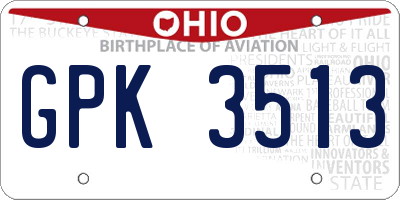 OH license plate GPK3513