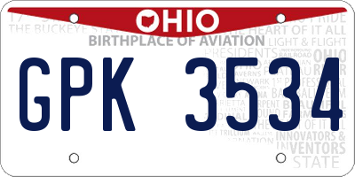 OH license plate GPK3534
