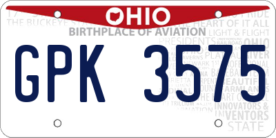 OH license plate GPK3575