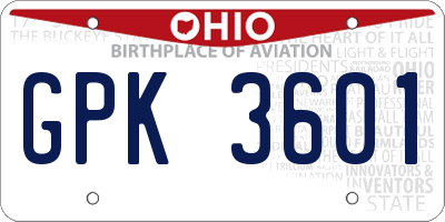OH license plate GPK3601