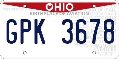 OH license plate GPK3678