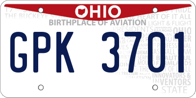 OH license plate GPK3701