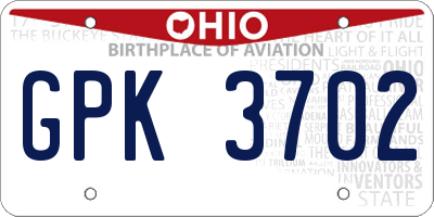 OH license plate GPK3702