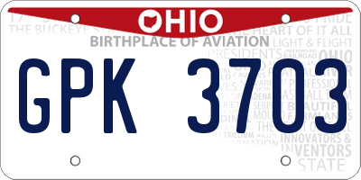 OH license plate GPK3703