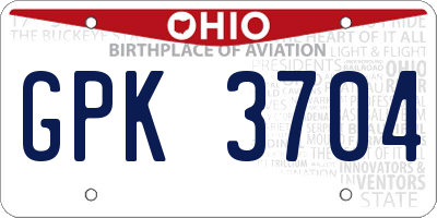 OH license plate GPK3704