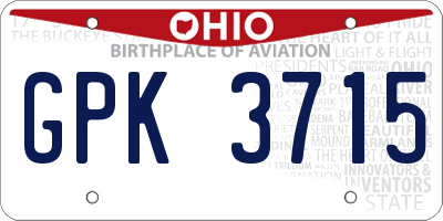 OH license plate GPK3715