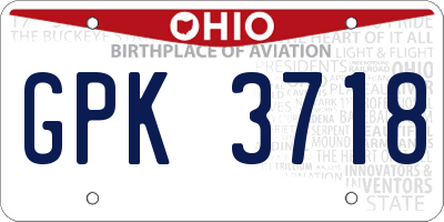OH license plate GPK3718