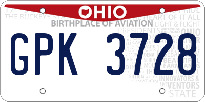 OH license plate GPK3728