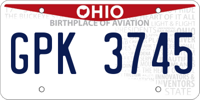 OH license plate GPK3745