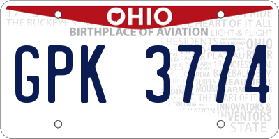 OH license plate GPK3774