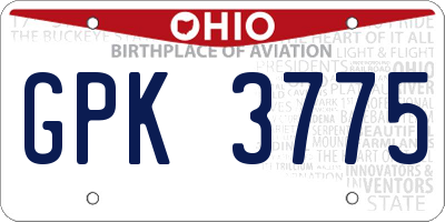 OH license plate GPK3775