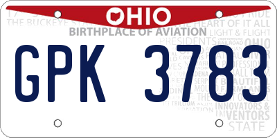 OH license plate GPK3783