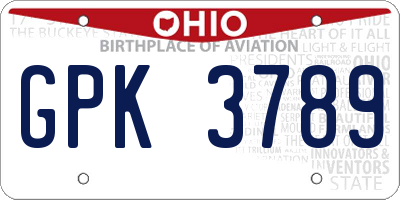 OH license plate GPK3789