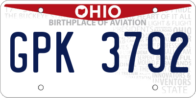 OH license plate GPK3792
