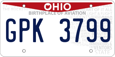 OH license plate GPK3799