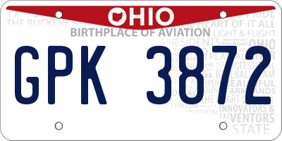 OH license plate GPK3872