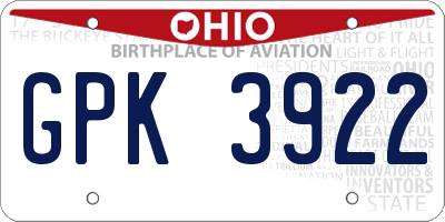 OH license plate GPK3922