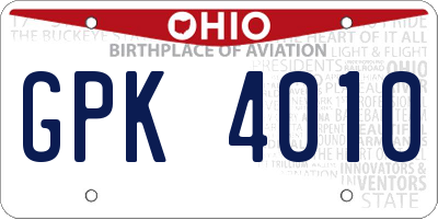 OH license plate GPK4010