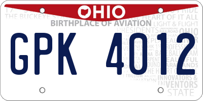 OH license plate GPK4012