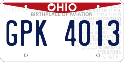 OH license plate GPK4013