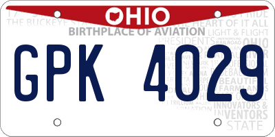OH license plate GPK4029