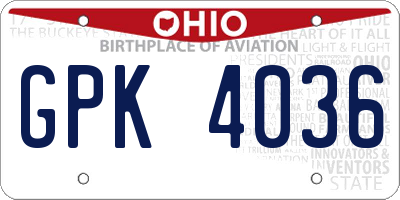 OH license plate GPK4036
