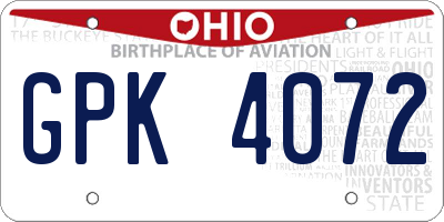 OH license plate GPK4072