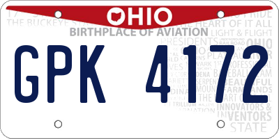 OH license plate GPK4172