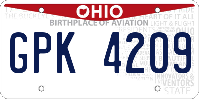 OH license plate GPK4209