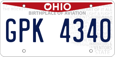 OH license plate GPK4340