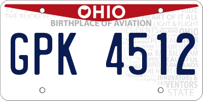 OH license plate GPK4512