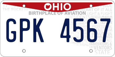 OH license plate GPK4567