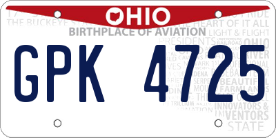 OH license plate GPK4725