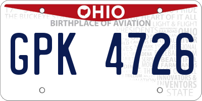 OH license plate GPK4726