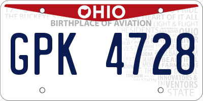 OH license plate GPK4728