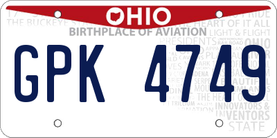 OH license plate GPK4749