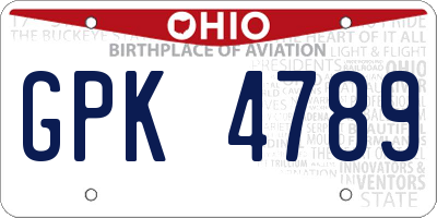 OH license plate GPK4789