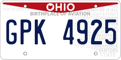 OH license plate GPK4925